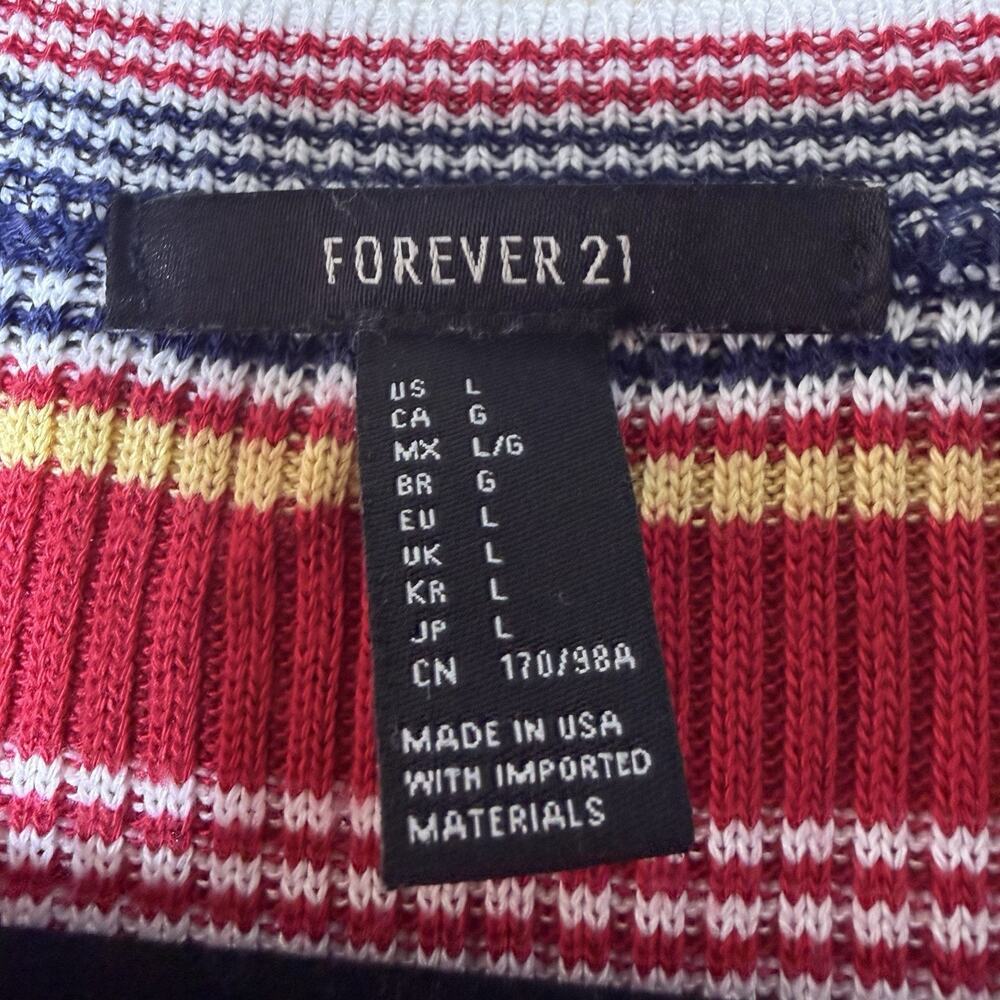 Forever 21 Ribbed Knit Midi Dress Large Striped Bodycon Short Sleeve - Picture 3 of 7